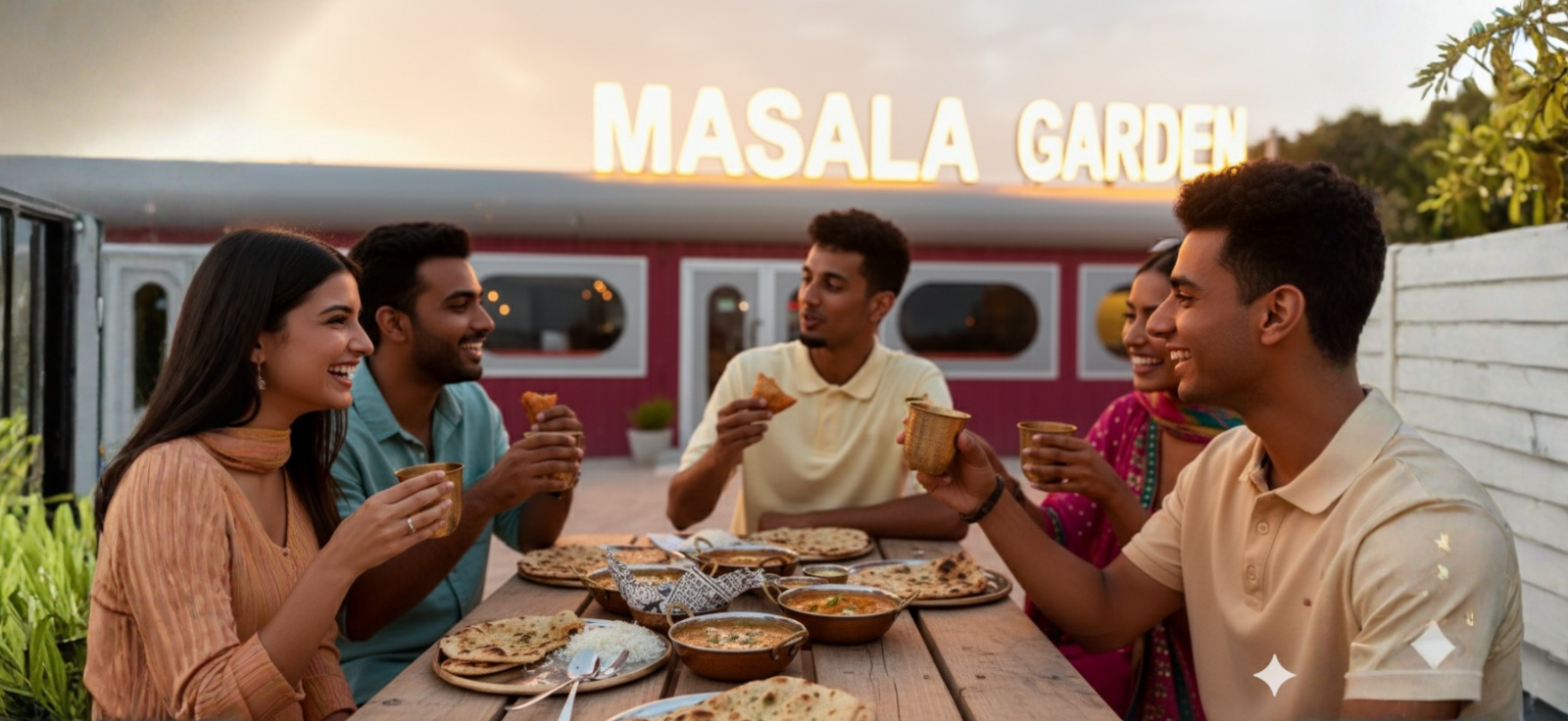 A group of people sitting at a table eating food.